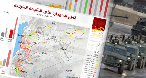 خارطة توزع السيطرة على الشبكة الطرقية 15 حزيران/يونيو